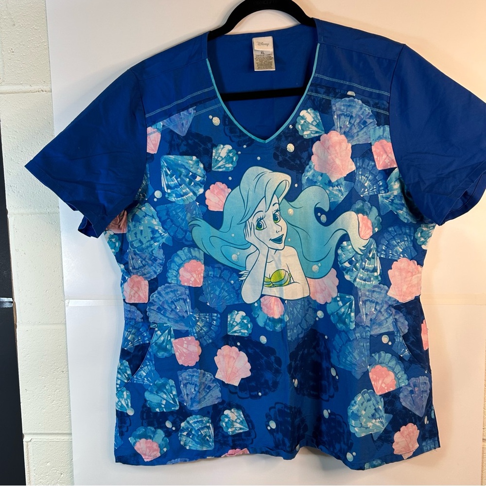 Disney Blue Graphic Ariel Short Sleeve Scrub shirt